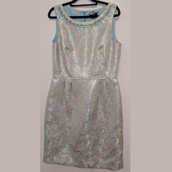 Tahari ASL Embellished Metallic Gold & Blue Formal Dress, Size 8, NWOT - Picture 2 of 5